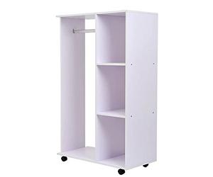 HOMCOM Stand Appendiabiti da Terra con Ruote, Guardaroba con 3 Ripiani e Barra Appendiabiti in Legno, 80x40x128 cm