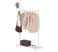 HOMCOM Stender Appendiabiti con Ruote, 5 Ganci e Ripiano Porta Scarpe, Bianco