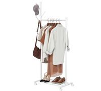 HOMCOM Stender Appendiabiti con Ruote, 5 Ganci e Ripiano Porta Scarpe Bianco