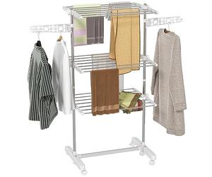 HOMCOM Stendibiancheria Verticale 3 Livelli Regolabili Bianco Argento