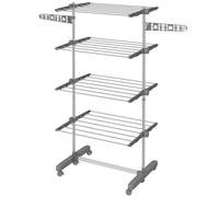 HOMCOM Stendibiancheria Verticale 4 Livelli Regolabili Grigio | Stendino a Torre Pieghevole Salvaspazio Estensibile, Acciaio Inox, 6 Ruote, Ganci, Interni, Balcone, 142x55x152cm