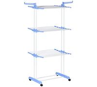 HOMCOM Stendino a Torre Pieghevole a 4 Livelli 4 Ruote 73x64x177 cm Blu