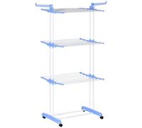 HOMCOM Stendino a Torre Pieghevole a 4 Livelli 4 Ruote 73x64x177 cm Blu | Stendibiancheria Salvaspazio, Ali Laterali Girevoli, in Acciaio e PP