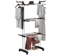 HOMCOM Stendino a Torre Pieghevole a 4 Livelli 4 Ruote 73x64x177 cm Nero