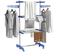 HOMCOM Stendino Verticale con 3 Ripiani Regolabili, in Acciaio e Plastica, 142x55x152 cm, Blu e Argento