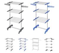 HOMCOM Stendibiancheria Pieghevole in Acciaio Inox e Plastica, Stendino Verticale Salvaspazio Estensibile a Torre con 6 Ruote, Ganci e 4 Ripiani Regolabili per Interni, 142x55x172 cm, Nero Argento