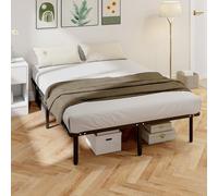 HOMCOM Struttura letto 140 x 190 cm, letto per 2 persone con rete a doghe e pediera in legno massiccio, altezza 26 cm con contenitore sottostante, non è necessaria la base a molle, montaggio facile,