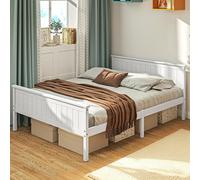 HOMCOM Struttura letto 150 x 210 cm, letto singolo in legno massiccio con rete a doghe, incl. testiera e pediera, altezza 29 cm con spazio sottostante per riporre oggetti, silenzioso, facile da