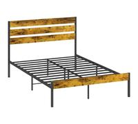 HOMCOM Struttura letto matrimoniale 140 x 200 cm - altezza 17 cm con contenitore, rete a doghe e testata imbottita - legno e tessuto, nero
