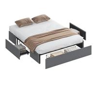 HOMCOM Struttura Letto Matrimoniale 165x193 cm, Letto Matrimoniale Imbottito con 3 Cassetti, Rete a Doghe in Legno, Senza Materasso, Silenzioso, Altezza 30 cm, Grigio