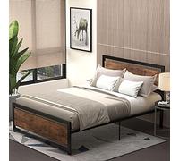 HOMCOM Struttura letto matrimoniale in acciaio con base e testata compatibili con materasso 190 x 140 cm in look legno scuro
