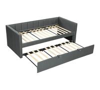 HOMCOM Struttura Letto Singolo 90x190 cm, Divano con Secondo Letto Estraibile, Testiera Imbottita, Braccioli, Rete a Doghe in Pioppo, per Camera Soggiorno Ospiti, Senza Materasso, Grigio Scuro