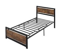 HOMCOM Struttura Letto Singolo in Legno e Acciaio 97x 208x103cm, Doghe Integrate, Testiera e Pediera in Stile Industriale, Nero e Marrone Rustico