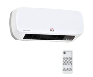 HOMCOM Stufa Ceramica1000W/2000W Elettrica a Parete con Telecomando, Temperatura Regolabile e Timer 12 Ore, Bianco Aosom Italy