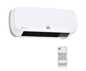 HOMCOM Stufa Elettrica Basso Consumo da Parete, PTC Termoventilatore con Telecomando, Temperatura Regolabile e Timer 12 Ore, Potenza 1000W/2000W, 45x18.6x11.5cm, Bianco