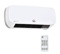 HOMCOM Stufa Elettrica da Parete con Telecomando, Temperatura Regolabile e Timer 12 Ore, Potenza 1000W/2000W, 45x18.6x11.5cm, Bianco