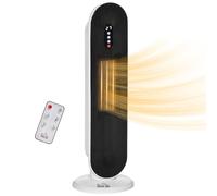 HOMCOM Stufa Elettrica Oscillante con Telecomando, Timer e 2 Modalità, Stufetta Elettrica Basso Consumo in PTC, Protezione da Surriscaldamento e Antiribaltamento, 21x21x63.5 cm, Bianco e Nero