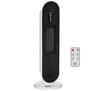 HOMCOM Stufa Elettrica Oscillante con Telecomando, Timer e 2 Modalità, Termoventilatore in PP, PA e Metallo, 21x21x63.5 cm, Bianco e Nero