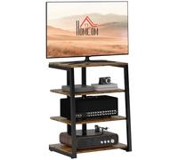 HOMCOM Supporto HiFi, 4 ripiani con ripiani regolabili, rack per presa multipla per router, giradischi, stampante, supporto TV industriale per TV fino a 28 pollici, marrone rustico