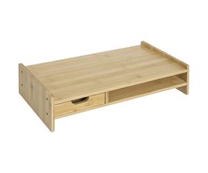 HOMCOM Supporto Monitor in Bambù con Spazio per Mouse e Tastiera e Ripiano con Cubo Portaoggetti, 49x25.5x11.5cm Aosom Italy