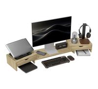HOMCOM Supporto per monitor PC 60-116 cm Rovere | Supporto per monitor, 2 cassetti, lunghezza e angolo regolabili, per laptop
