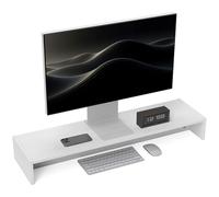 HOMCOM Supporto per Monitor PC con 2 Vani Contenitore, Porta Monitor da Scrivania in Legno, per Laptop e Computer, Portata Fino a 16Kg, 100x27x15 cm, Bianco