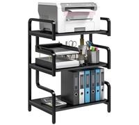 HOMCOM Supporto per stampante a 3 livelli, ripiano di stoccaggio, supporto per stampante in legno e metallo 55x40x77cm per l'ufficio in casa, nero