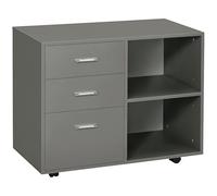 HOMCOM Supporto per stampante autoportante da ufficio, con ruote, 3 cassetti, 2 ripiani aperti, stile moderno, 80 x 40 x 65 cm, grigio