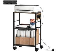 HOMCOM Supporto per stampante con rotelle, scaffale per stampante con prese, porte USB e USB-C, per documenti, fino a 40 kg, per ufficio, studio, 42 x 28 x 64,5 cm, marrone rustico
