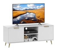 HOMCOM Supporto per TV moderno, 120 x 35 x 48 cm, bianco, per TV da 55 pollici, con 2 scomparti aperti e 2 ante, già assemblato, mobili