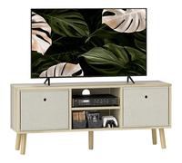 HOMCOM Supporto TV, Tavolo TV con 2 cassetti in tessuto, 2 ripiani aperti, fori per cavi, per TV fino a 50 pollici, lunghezza 110 cm, per soggiorno, camera da letto, legno e beige