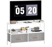 HOMCOM Supporto TV, Tavolo TV con ripiano e 2 cassetti pieghevoli in tessuto, per TV fino a 47", lunghezza 98 cm, per soggiorno, camera da letto, bianco e grigio, per TV fino a 47", per soggiorno,