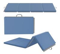 HOMCOM Tappetino da ginnastica pieghevole, 180 x 80 x 5 cm, con manico, tappetino per yoga, mma, sport, fitness, pilates, rivestimento sintetico, azzurro