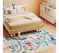 HOMCOM Tappeto antiscivolo, lavabile in lavatrice, a pelo corto, con motivo autostrada, effetto pile, design moderno, per soggiorno, terrazza, balcone e cucina, 160 x 120 cm, multicolore