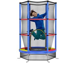HOMCOM Tappeto Elastico per Bambini 3-6 Anni con Rete di Protezione, 6 Colonne e Ingressi, Trampolino Elastico in PE, Plastica e Metallo, Ø140x190 cm, Multicolore