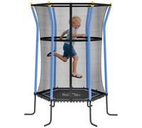 HOMCOM Tappeto Elastico per Bambini con Ingresso a Cerniera e Pali Imbottiti, in Acciaio, PP e EPE, Ø163.5x190 cm, Azzurro