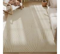 HOMCOM Tappeto Moderno Antiscivolo in Poliestere e Cotone, Tappeto Pelo Corto con Design di Linee, per Soggiorno, Camera da Letto, Sala da Pranzo, 230x160x1.7 cm, Crema