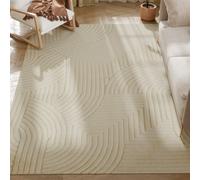 HOMCOM Tappeto Pelo Corto con Design di Linee in Poliestere e Cotone, Crema