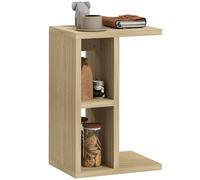 HOMCOM Tavolino a 3 livelli, con estremità per divano a forma di C, con 2 scomparti aperti, tavolino da salotto, camera da letto, 40 x 29,8 x 60 cm, rovere