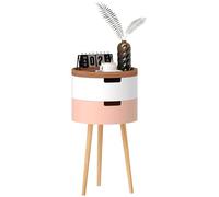 HOMCOM Tavolino a 3 livelli, tavolino rotondo da salotto con 2 vani portaoggetti nascosti e vassoio superiore staccabile, tavolino da divano con gambe in legno, multicolore