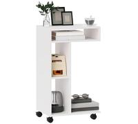 HOMCOM Tavolino a C con rotelle, comodino con 3 scomparti e 1 ripiano aperto, terminale per divano per soggiorno, camera da letto, studio, 40 x 30 x 69 cm, bianco