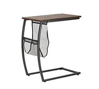 HOMCOM Tavolino ausiliare per divano e letto, a forma di C, con tasca portaoggetti, tavolino laterale in stile industriale, per soggiorno, 53 x 35 x 64,5 cm, marrone rustico