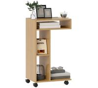 HOMCOM Tavolino ausiliario multifunzionale a forma di C con ruote, scomparti aperti, per divano, soggiorno, camera da letto, ufficio, 40 x 30 x 69 cm