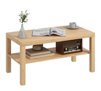 Homcom Tavolino basso da salotto con 2 ripiani portaoggetti per soggiorno camera da letto 90X45X44,5 cm Naturale