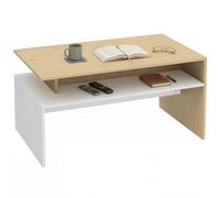 HOMCOM Tavolino da Caffè, Tavolino Salotto Moderno, Legno Naturale e Bianco | Moderno, Bicolore, Mensola Sfalsata, Tavolo Soggiorno, Casa Ufficio