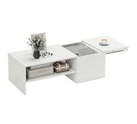 HOMCOM Tavolino da Caffè con Piano Scorrevole e Spazio Portaoggetti Aperto e a Scomparsa, Tavolino da Salotto Moderno in Legno, per Soggiorno, Ufficio, 110x52x36 cm, Bianco