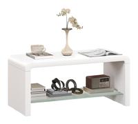 HOMCOM Tavolino da caffè lucido con portaoggetti, tavolino da salotto a due piani con ripiano in vetro, tavolino da centro moderno per l'ufficio, 100 x 45 x 45 cm, bianco lucido