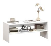 HOMCOM Tavolino Basso Moderno 2 Livelli con Ripiano Aperto in Truciolato Bianco