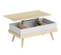 HOMCOM Tavolino da Caffè Sollevabile con 3 Scomparti di Stoccaggio Nascosti e Gambe in Legno 100x79x54 cm Naturale e Bianco Aosom Italy