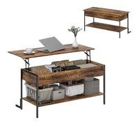 HOMCOM Tavolino da Caffè Sollevabile con Vano Nascosto e Ripiano Inferiore, Tavolino da Salotto in Stile Industriale in Legno e Metallo, Marrone Rustico